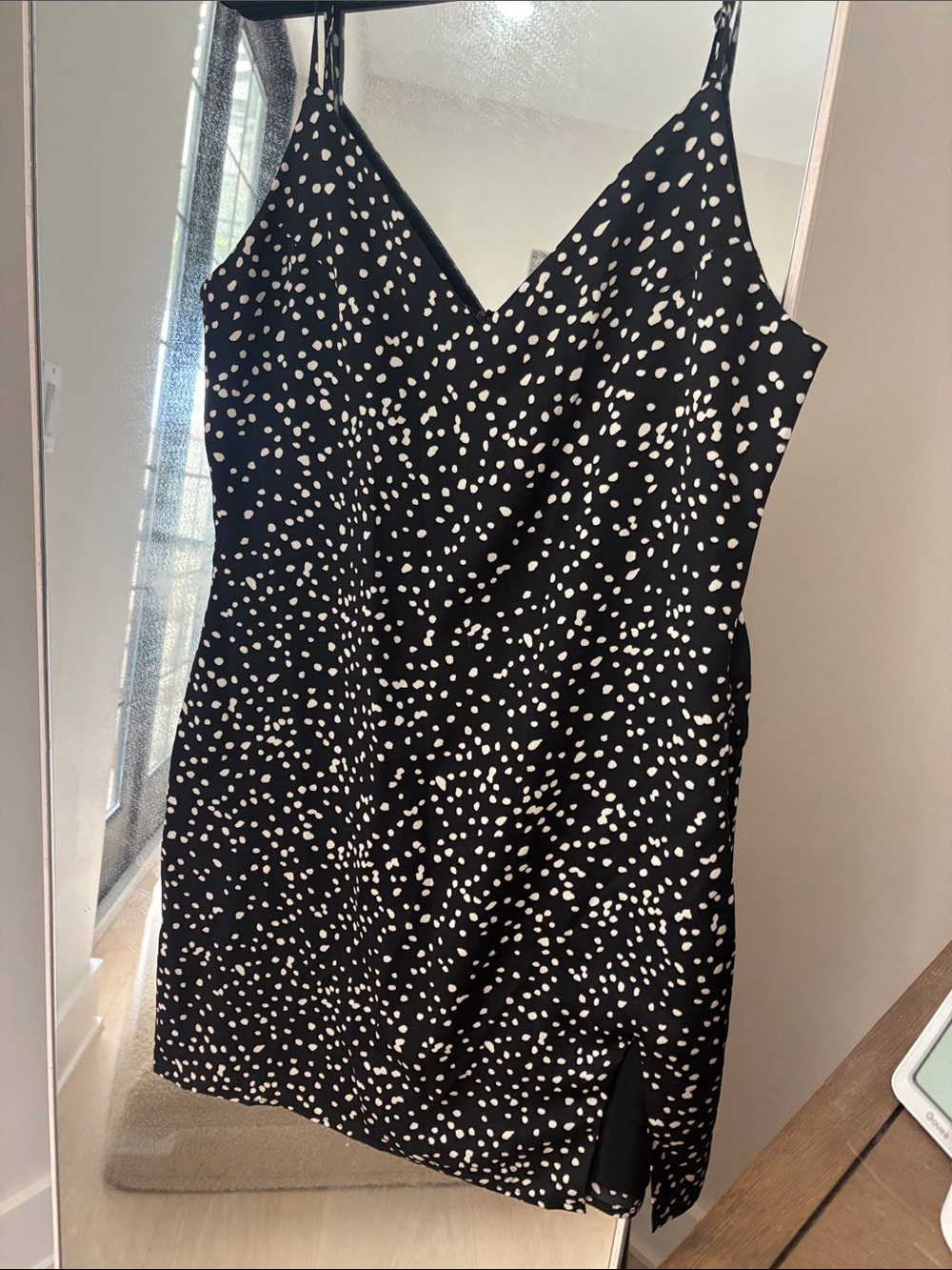 Storia Black and White Polka Dot Mini Slip Dress